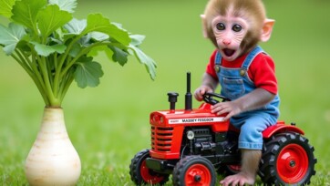 Monkey driving tractor