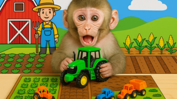Monkey playing at home with toys